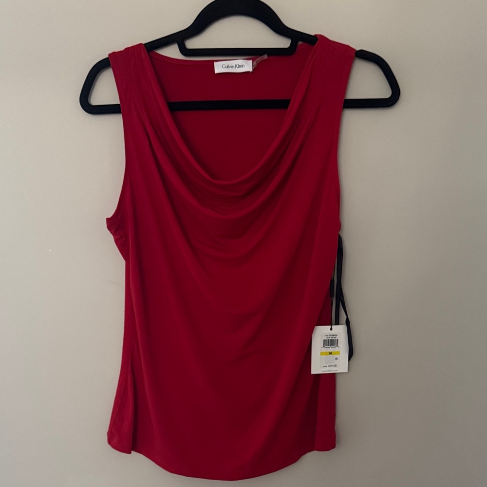 NWT Calvin Klein Vibrant Red Drape Tank Top size medium